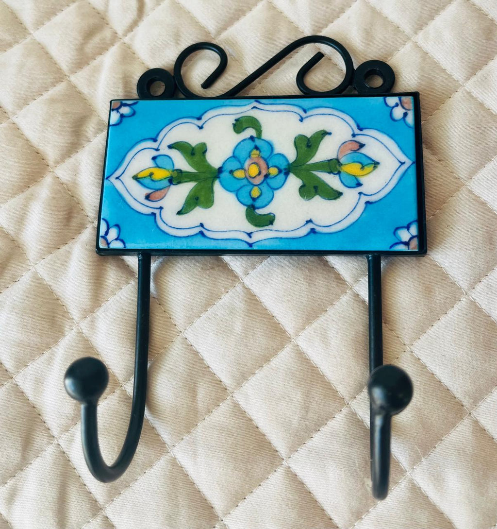 BLUE POTTERY WALL HOOK