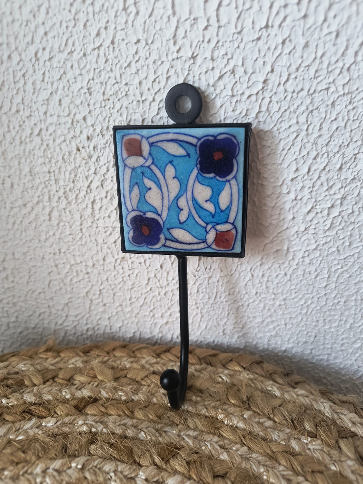 BLUE POTTERY WALL HOOK SMALL