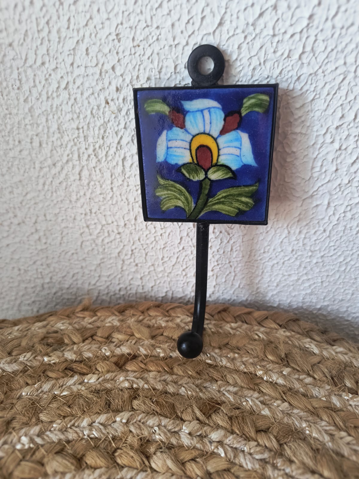 BLUE POTTERY WALL HOOK SMALL