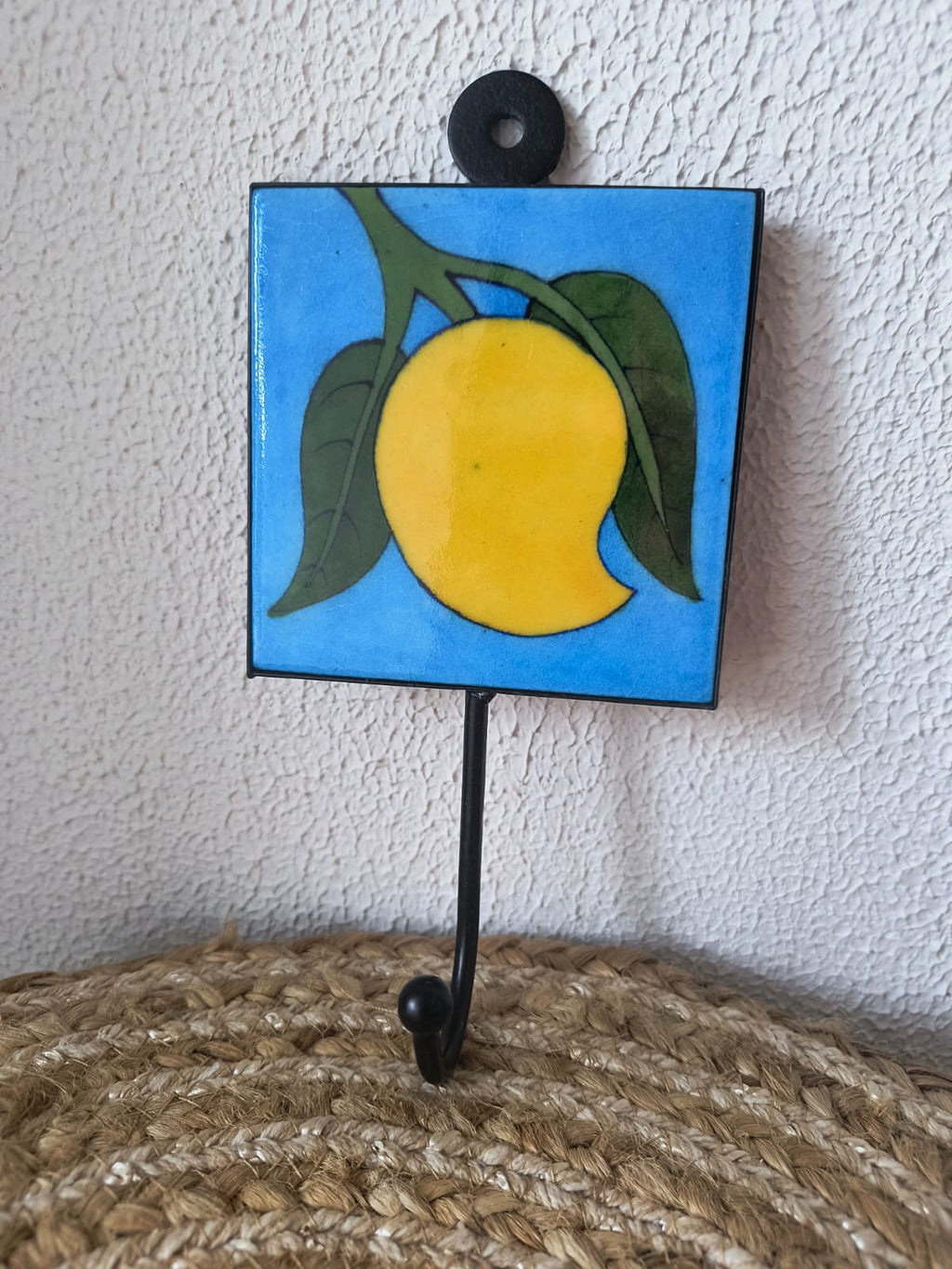 BLUE POTTERY WALL HOOK LARGE