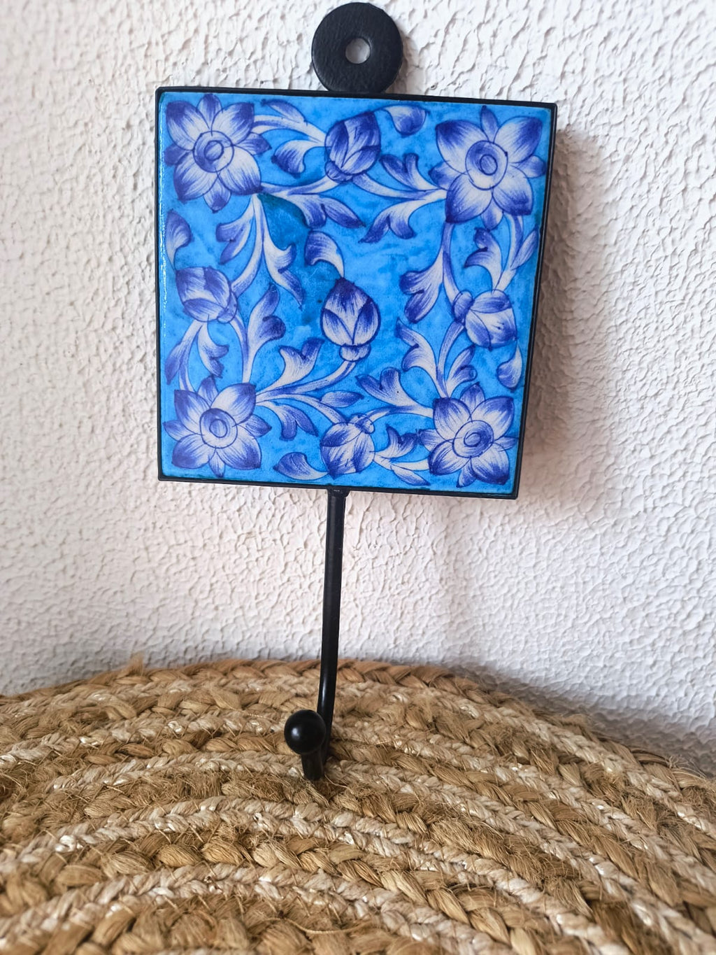 BLUE POTTERY WALL HOOK LARGE