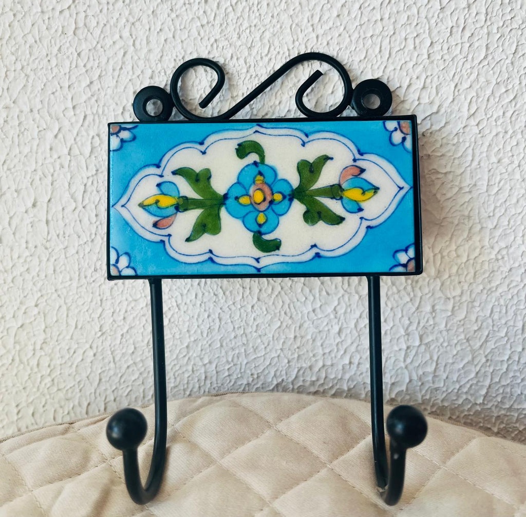 BLUE POTTERY WALL HOOK