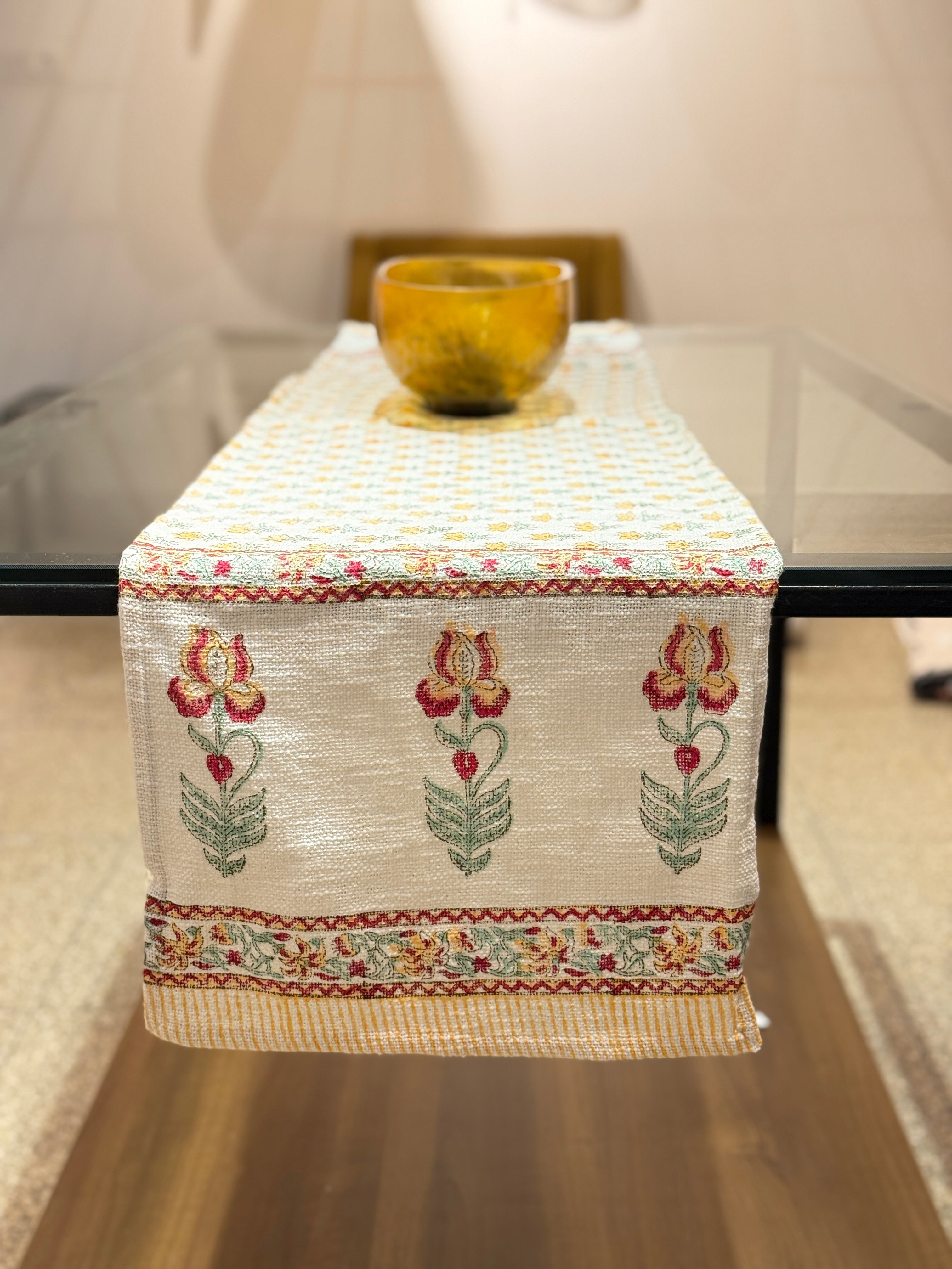 Handcrafted Cotton Jute Hand Block Print Table Runner