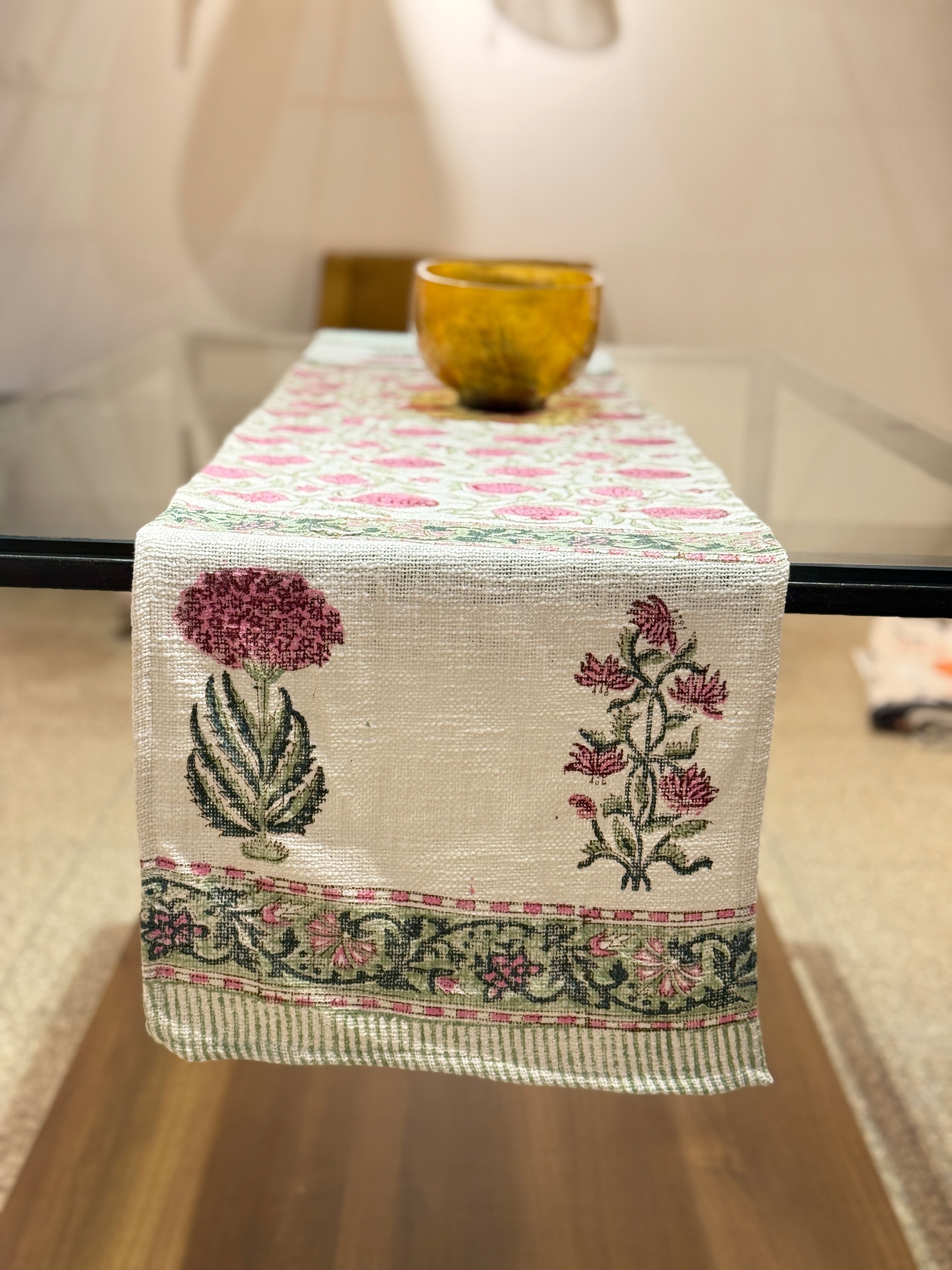 Handcrafted Cotton Jute Hand Block Print Table Runner