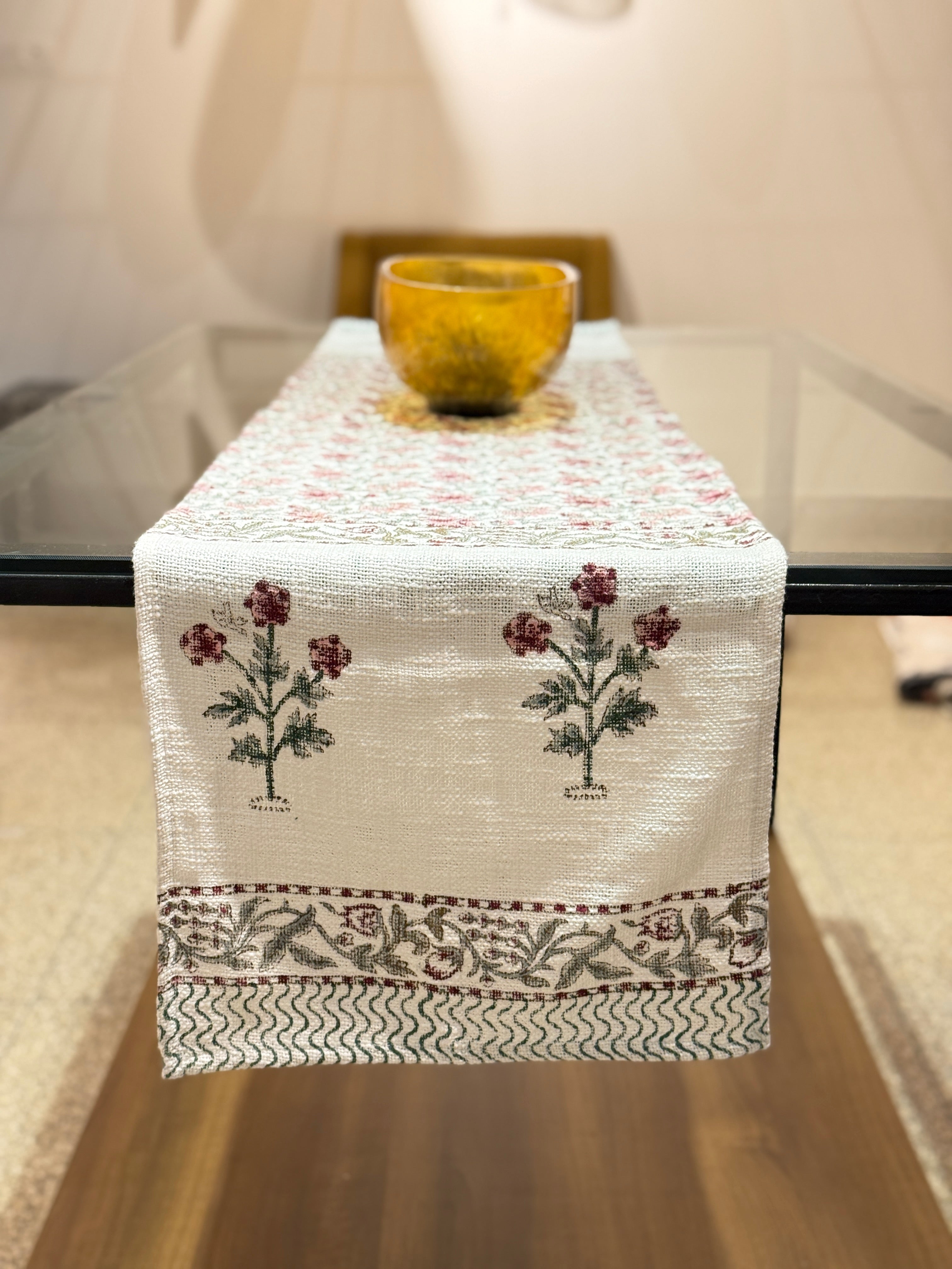 Handcrafted Cotton Jute Hand Block Print Table Runner