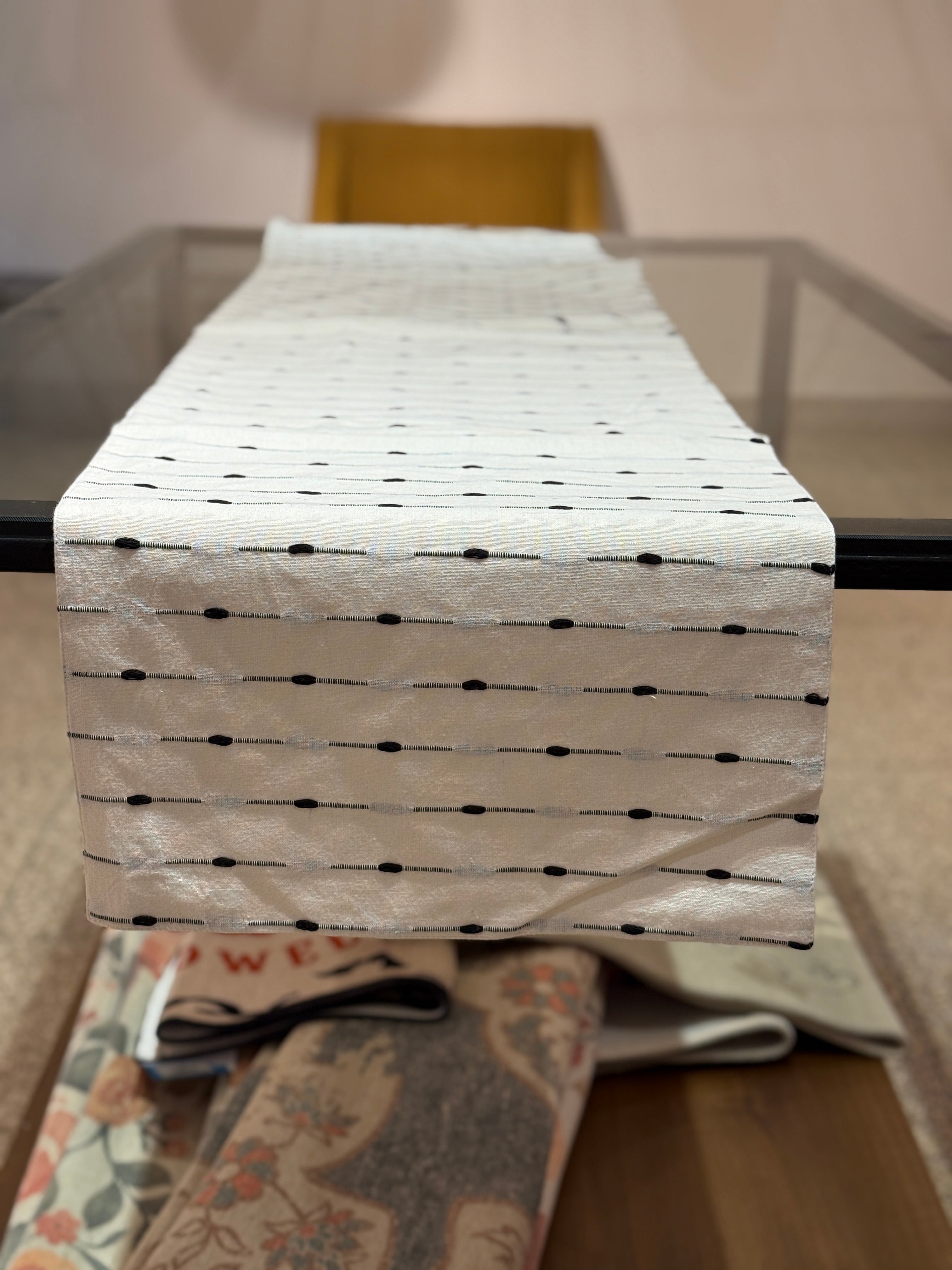 Table Runner White with Black Stripes