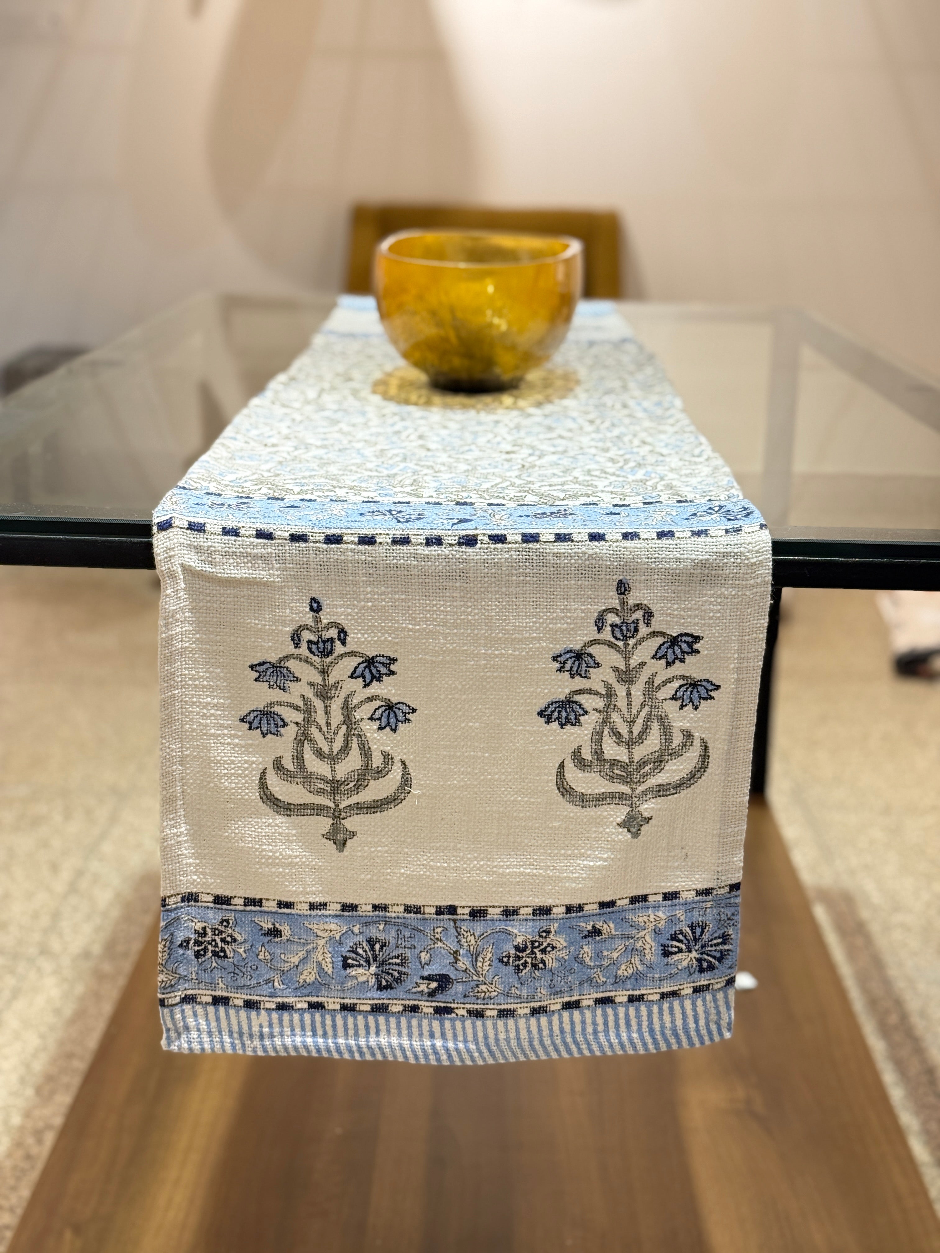 Handcrafted Cotton Jute Hand Block Print Table Runner