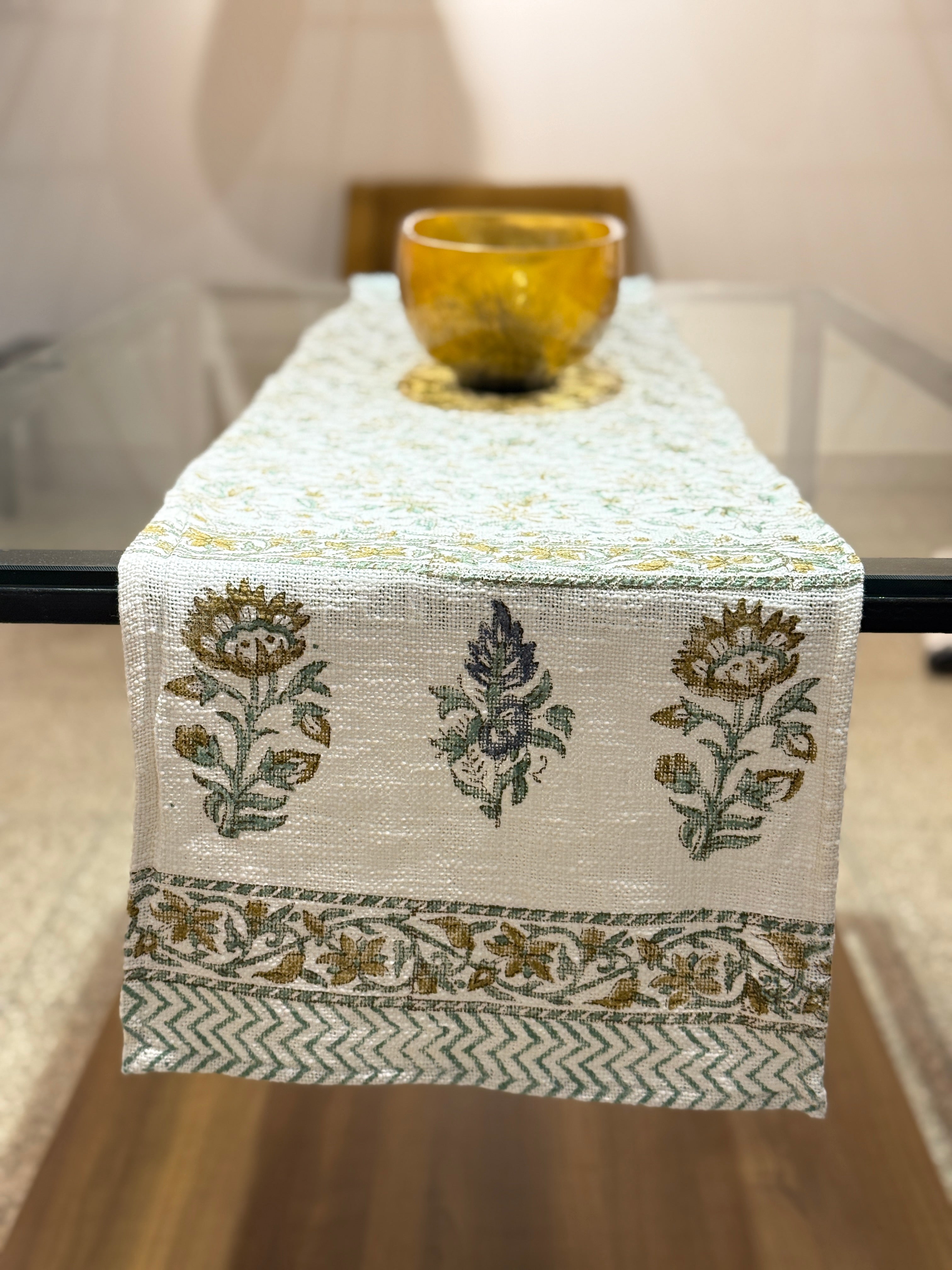 Handcrafted Cotton Jute Hand Block Print Table Runner