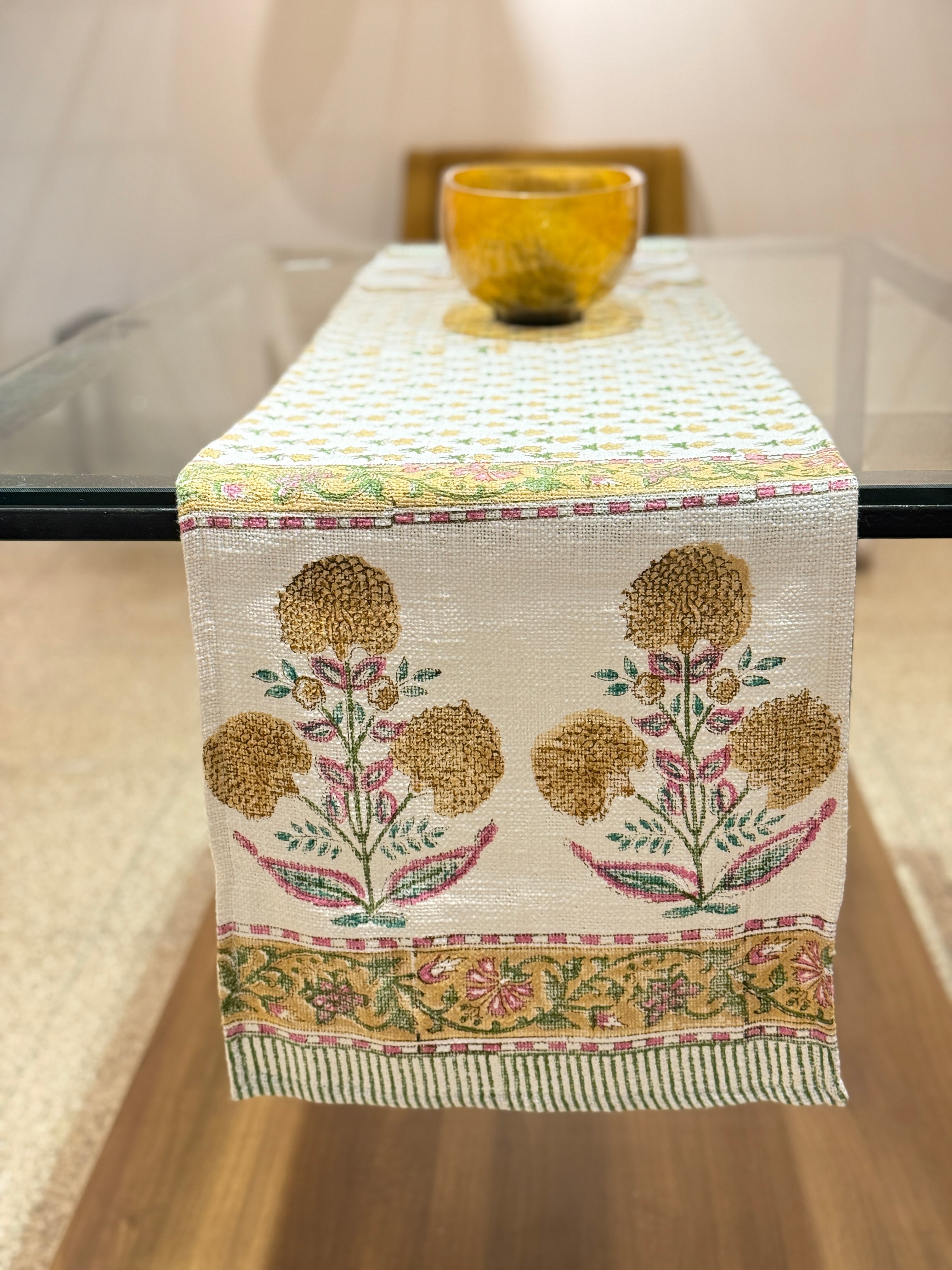 Handcrafted Cotton Jute Hand Block Print Table Runner