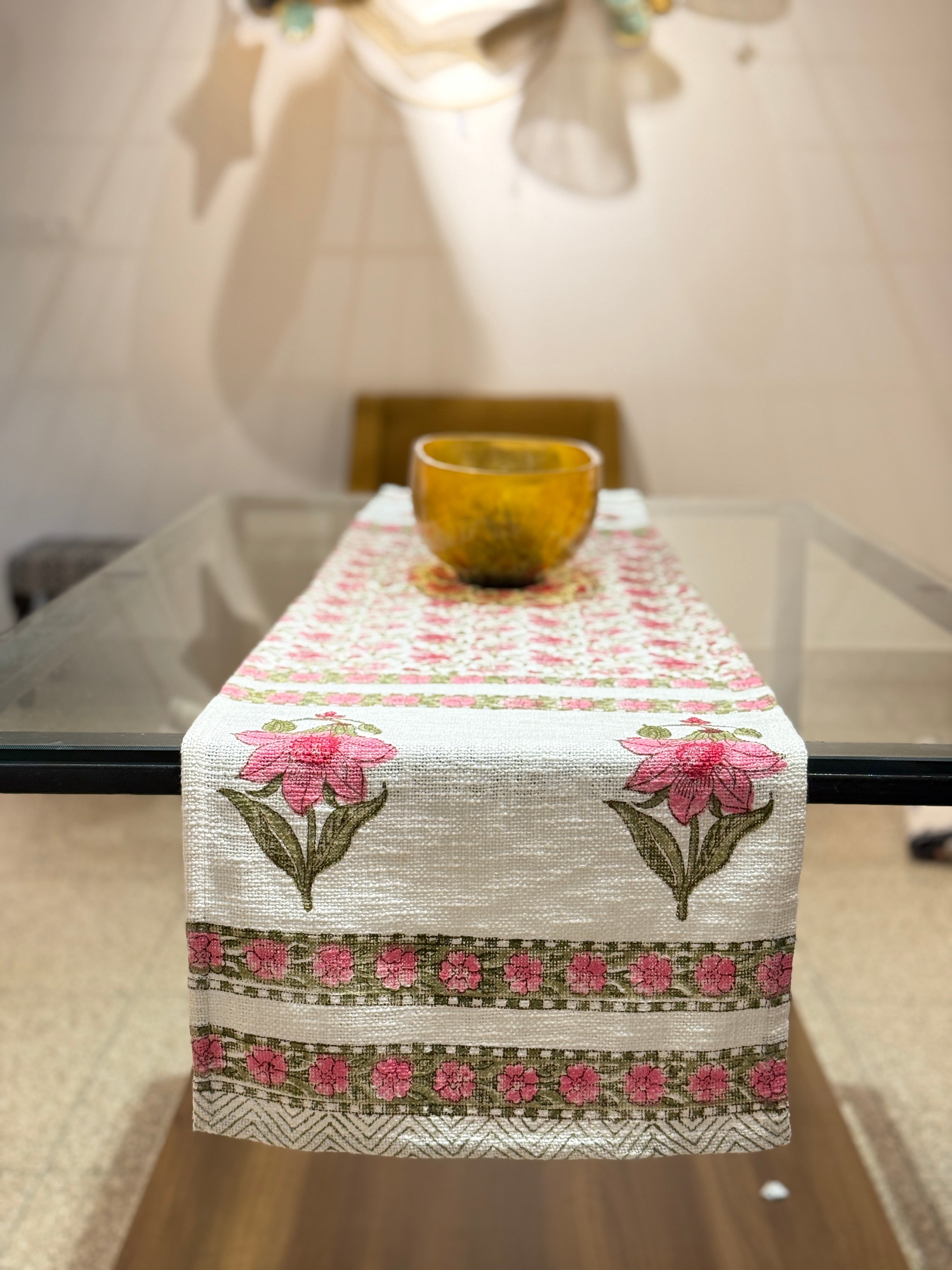 Handcrafted Cotton Jute Hand Block Print Table Runner