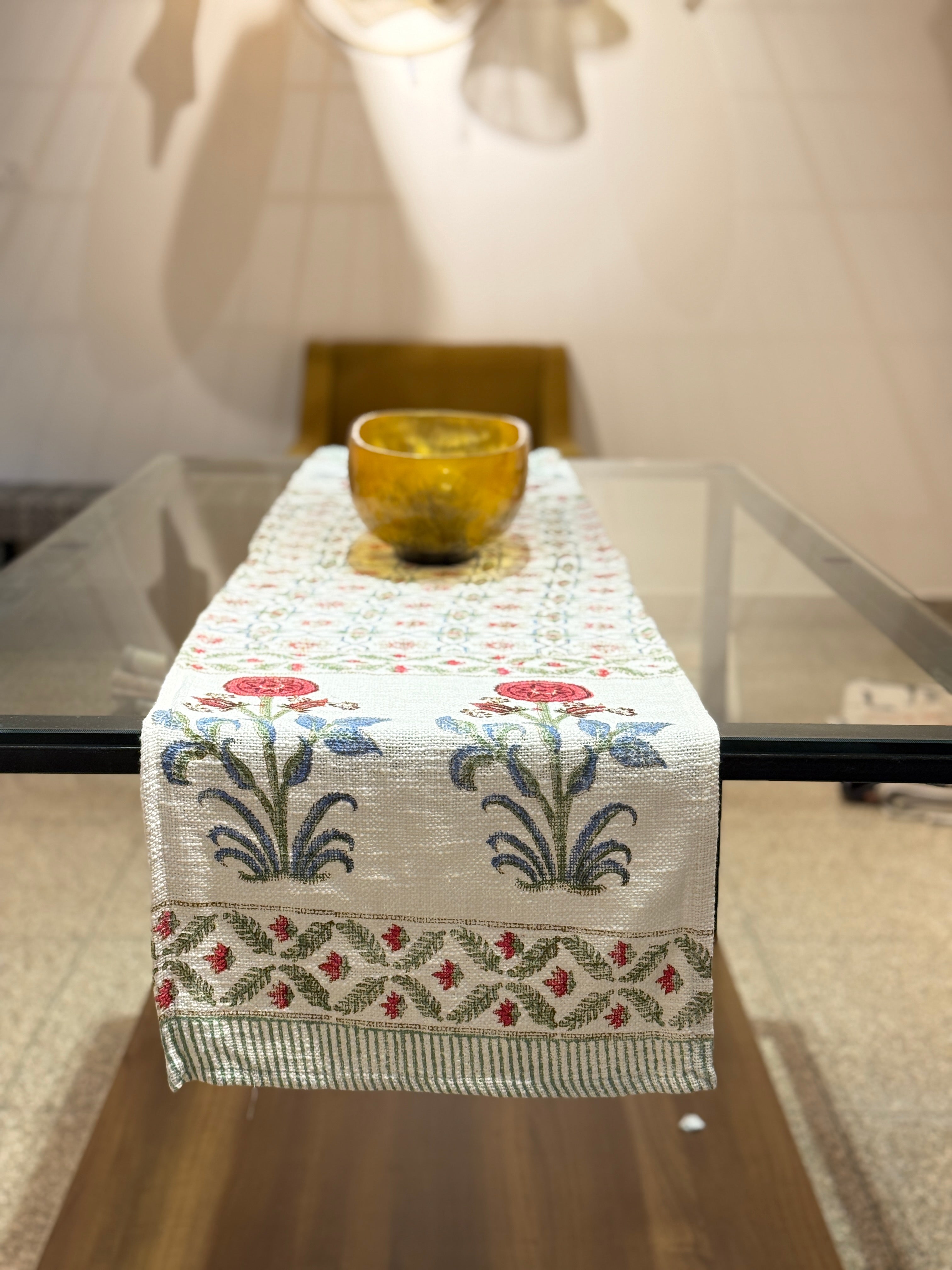 Handcrafted Cotton Jute Hand Block Print Table Runner