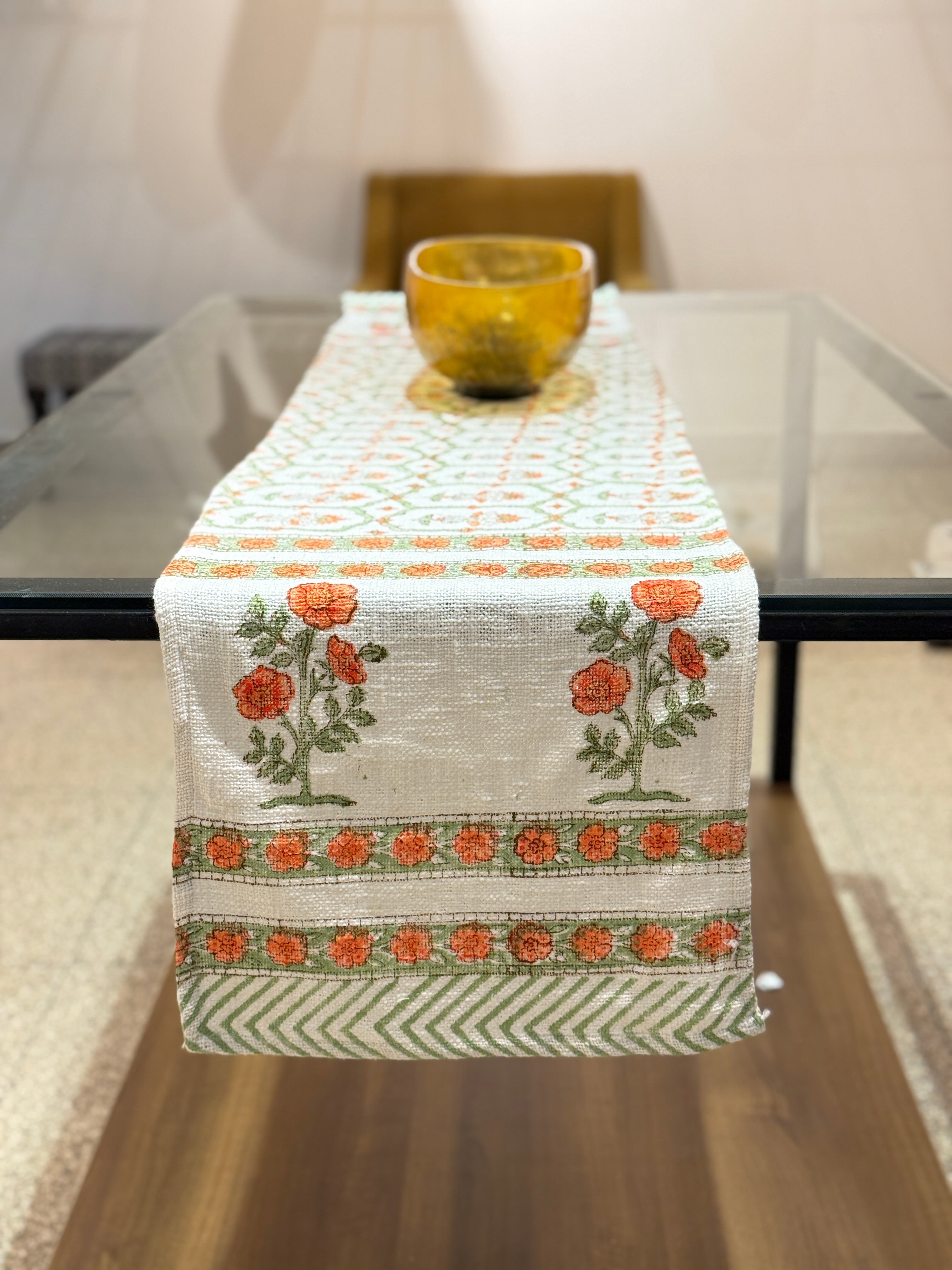 Handcrafted Cotton Jute Hand Block Print Table Runner