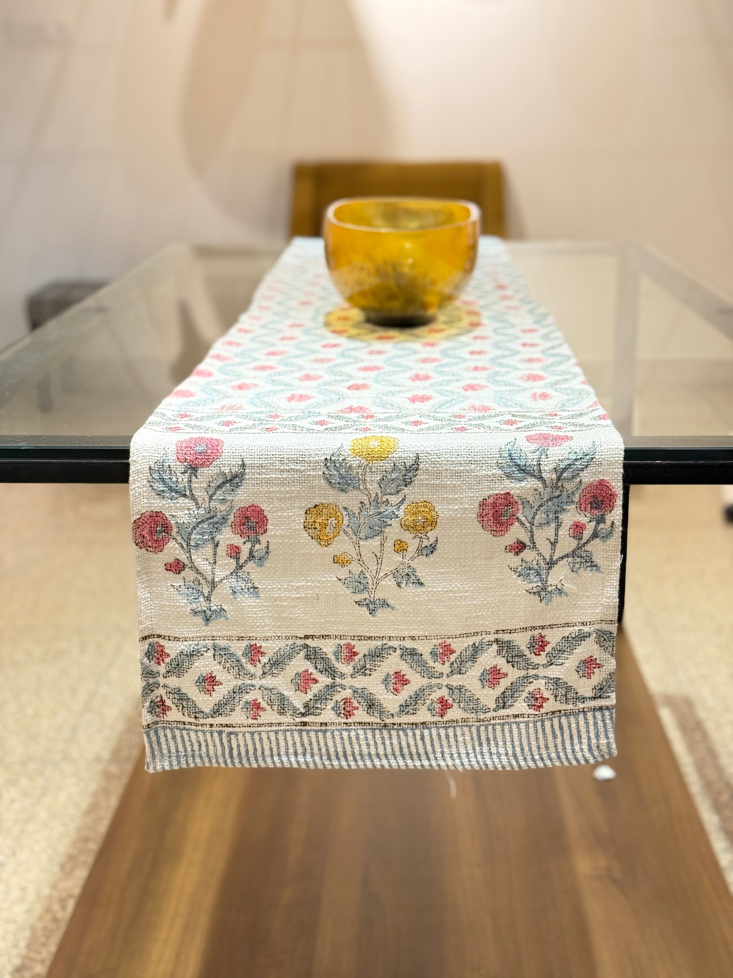 Handcrafted Cotton Jute Hand Block Print Table Runner