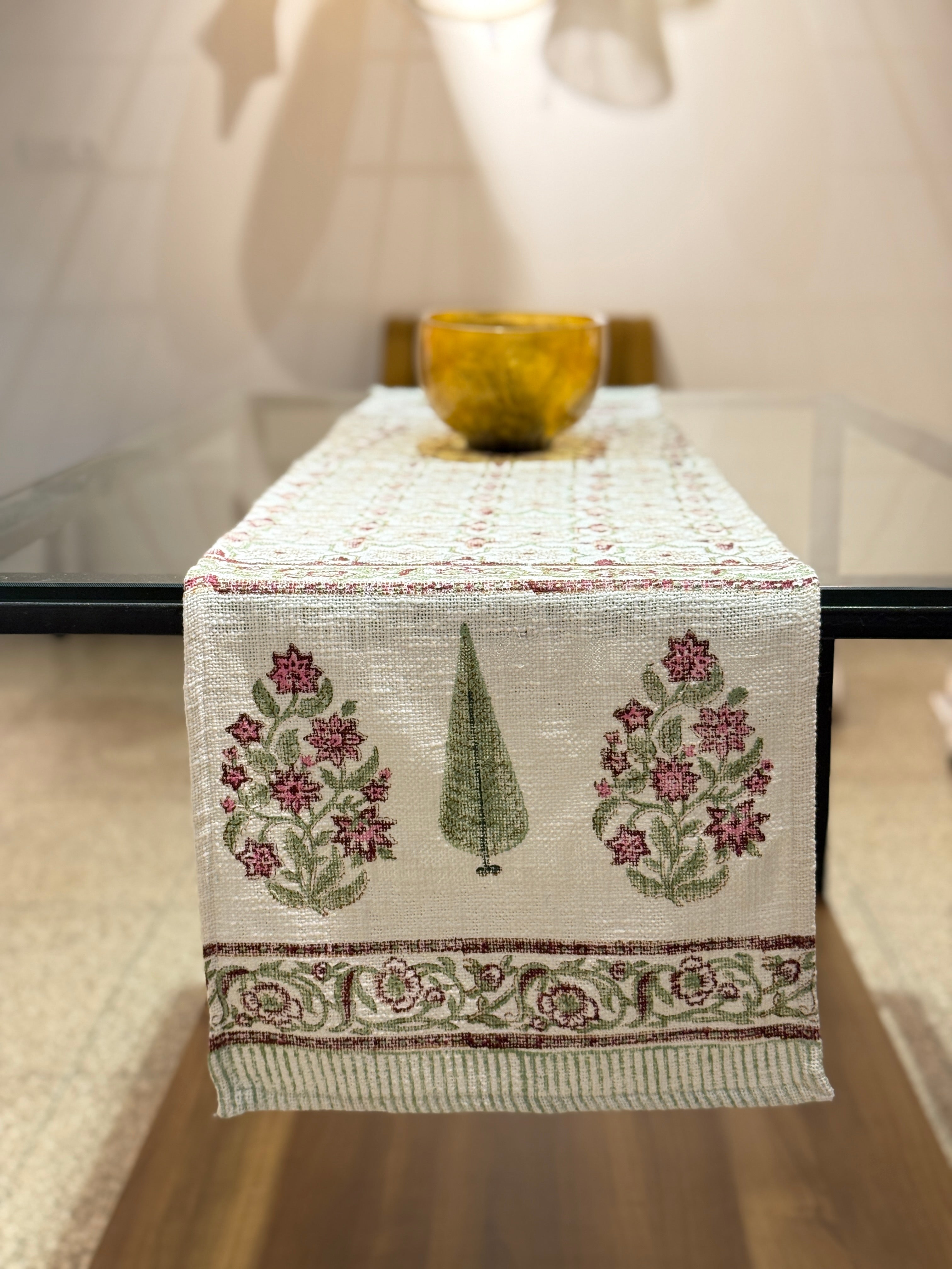 Handcrafted Cotton Jute Hand Block Print Table Runner