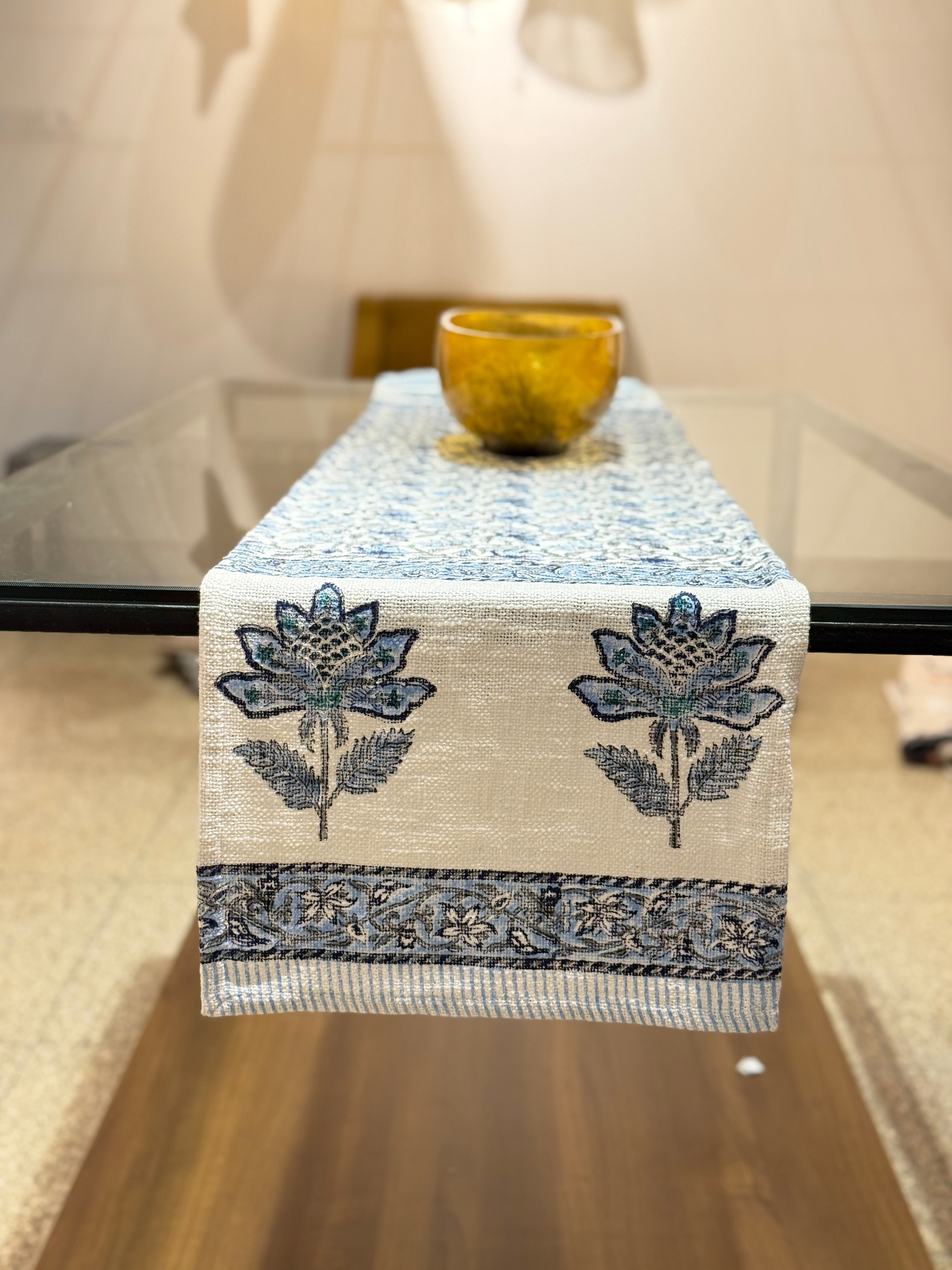 Handcrafted Cotton Jute Hand Block Print Table Runner