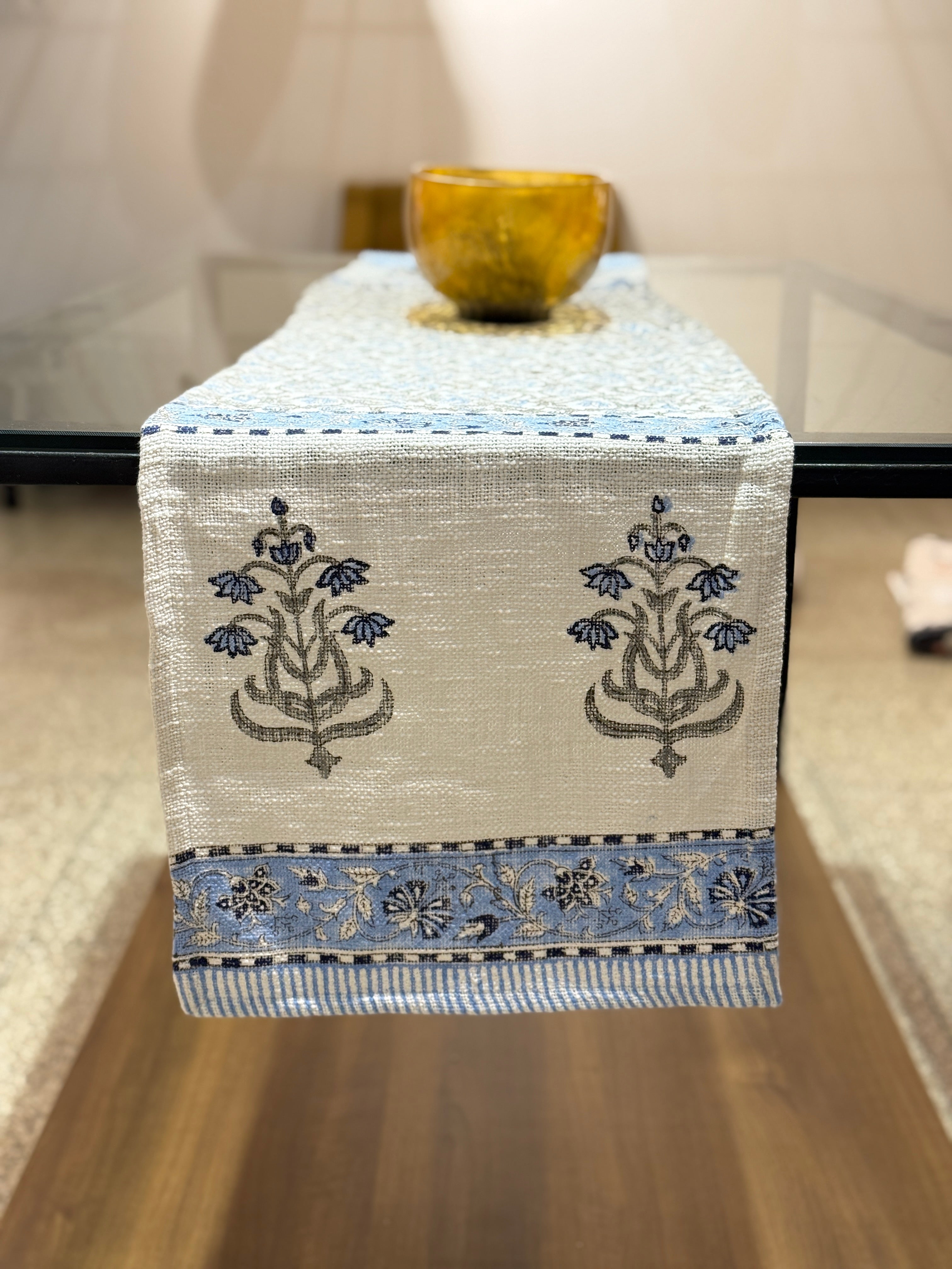 Handcrafted Cotton Jute Hand Block Print Table Runner