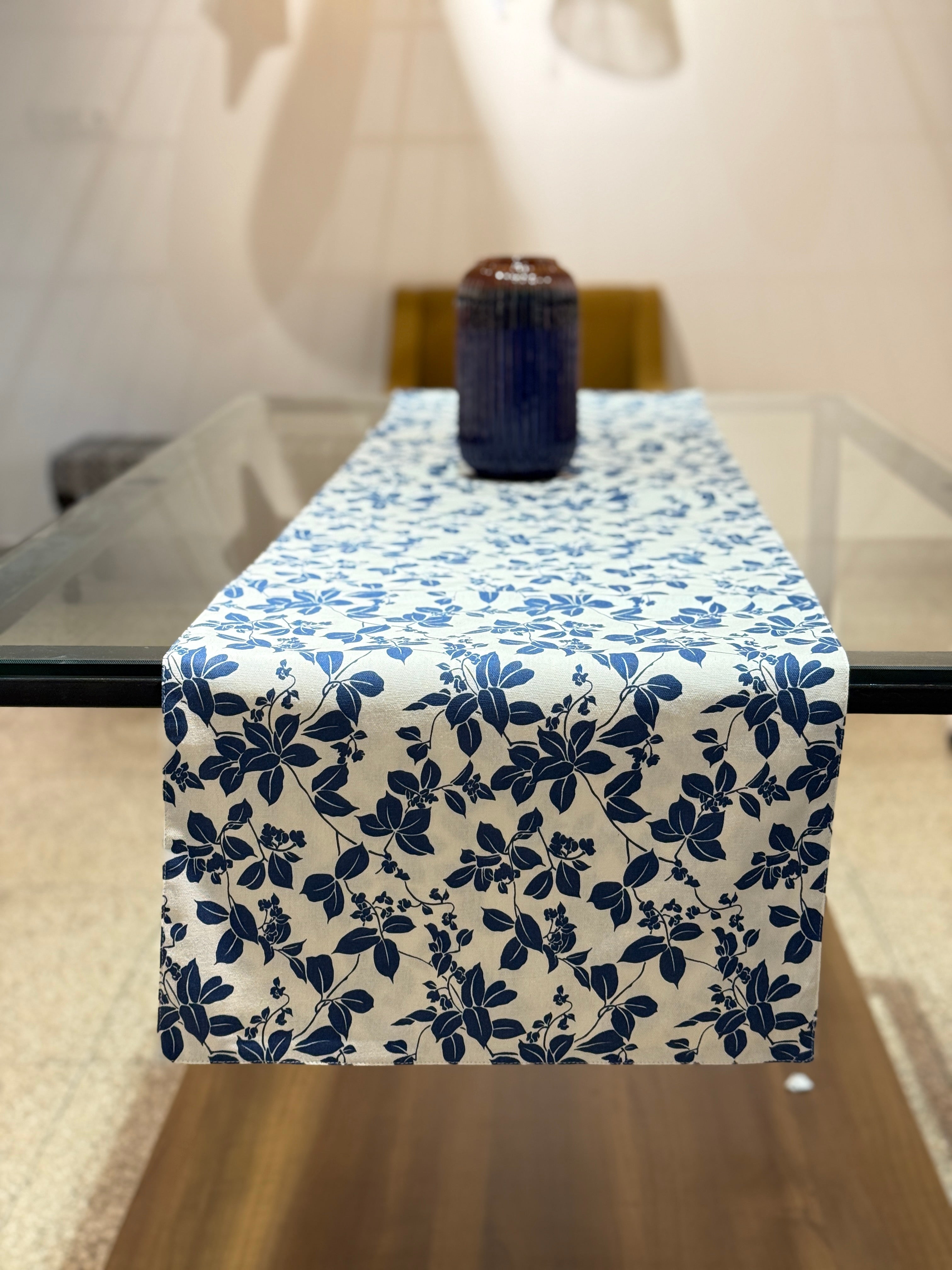 Table Runner White and Navy Floral